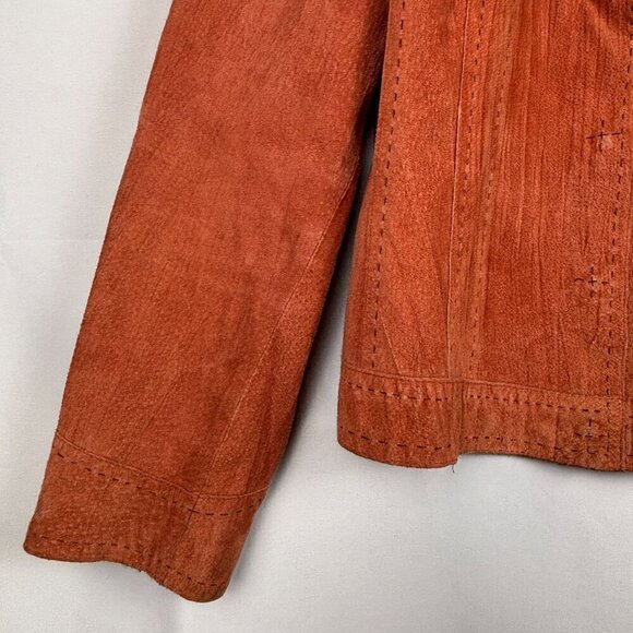 VTG Anne Klein A-Line Womens Suede Leather Jacket Size 12 Orange Brown Cropped - Picture 3 of 11